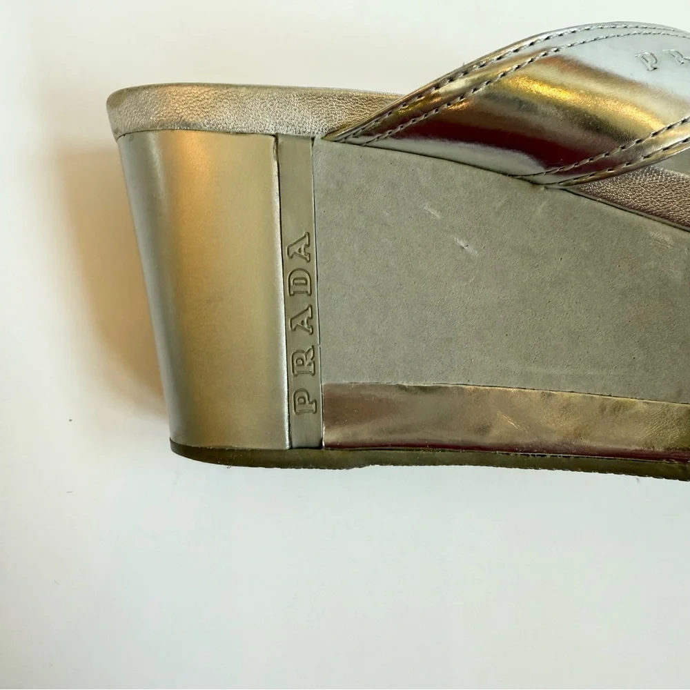 Prada Silver Wedge Sandals Size 36.5 (size 6) - Picture 10 of 10